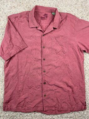 Tommy Bahama Large Men’s Floral Hawaiian Camp Aloha Silk Shirt Red Textured